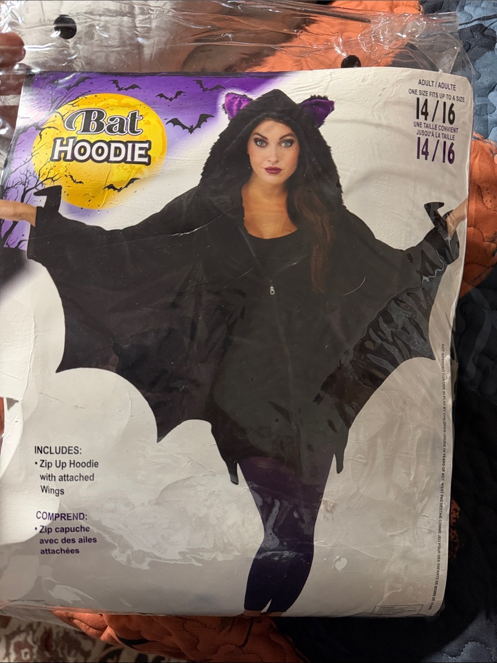 Black Bat Hoodie adult Halloween Costume 14/16